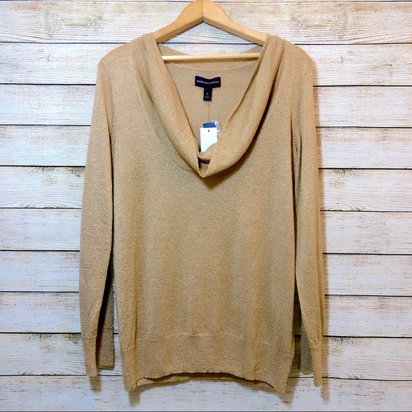 Dana Buchman Sweaters - Dana Buchman Gold Shimmer Cowl Neck Long Sleeve  Cardigan Sweater Size Medium